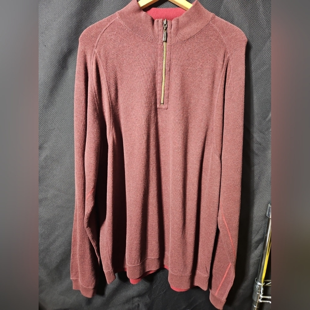 Tommy Bahama Sweater Mens XLT Burgundy Quarter Zip Pullover‎ Long Sleeve
